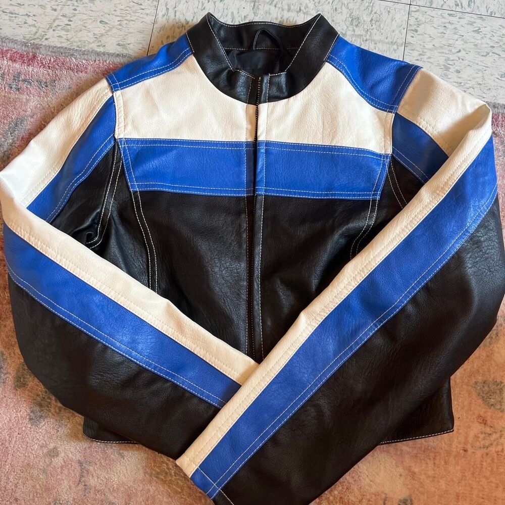 Urban Outfitters blue and black leather jacket